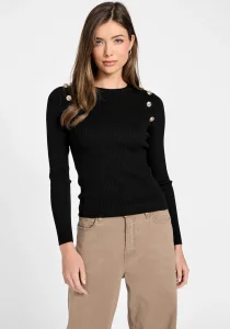 Guess Uzun Kollu Fitilli Logolu Düğmeli Vonn Kadın Siyah Triko W6RR58Z2YK2-JBLK