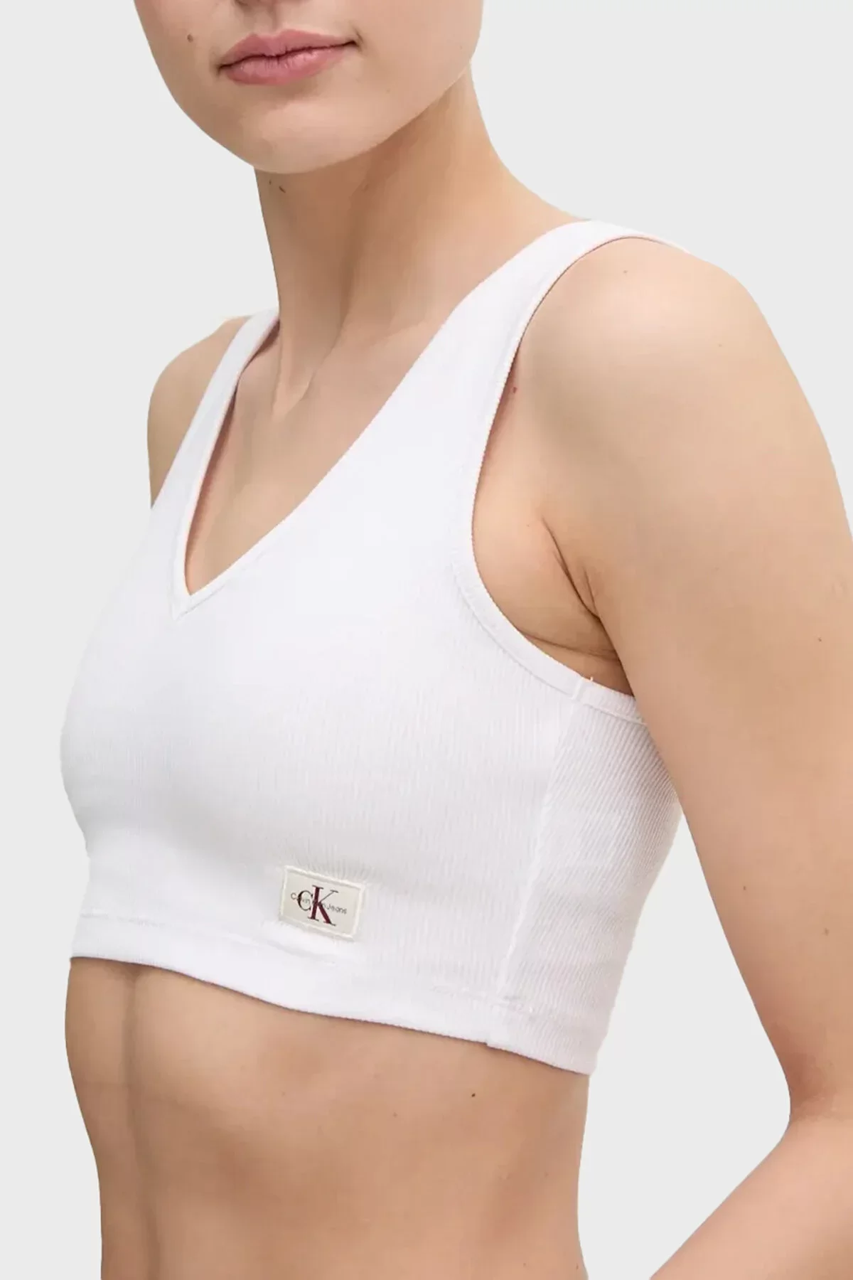 CK Jeans WOVEN LABEL RIB BRALETTE Kadın  Crop J20J225308-YAA
