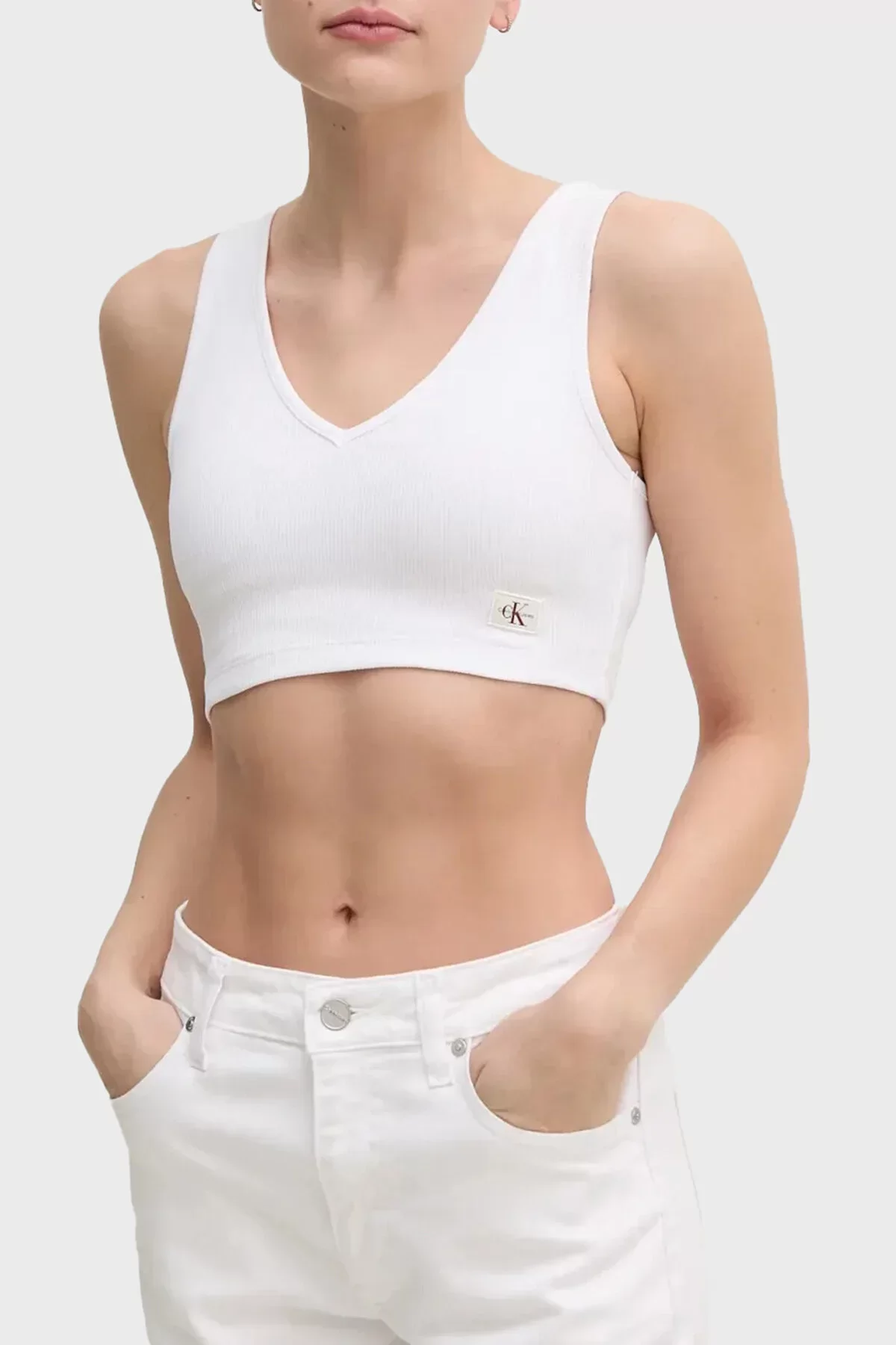 CK Jeans WOVEN LABEL RIB BRALETTE Kadın  Crop J20J225308-YAA