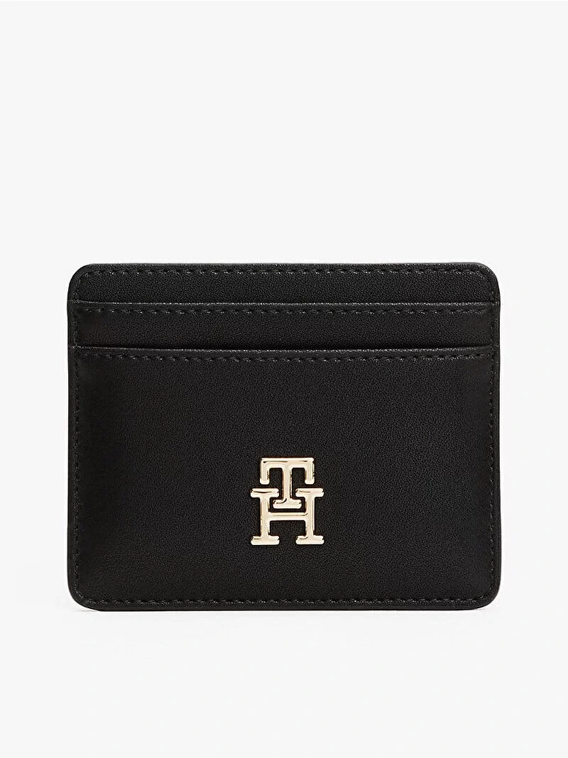 Tommy Hilfiger TH Icon Orta Boy Fermuarlı Monogram Kapaklı Kadın Siyah Cüzdan AW0AW17743BDS