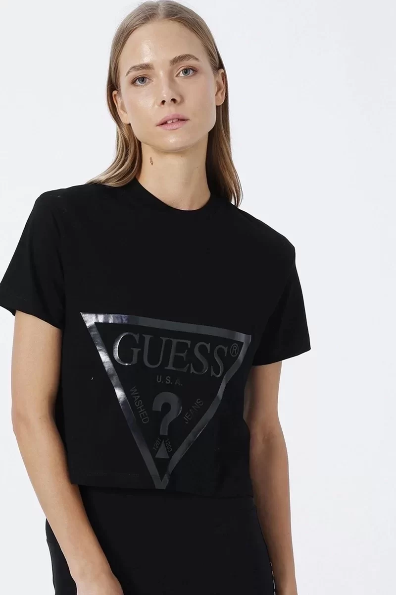 Guess ADELE CROP T-SHIRT Kadın Siyah T-shirt V2YI06K8HM0-JBLK
