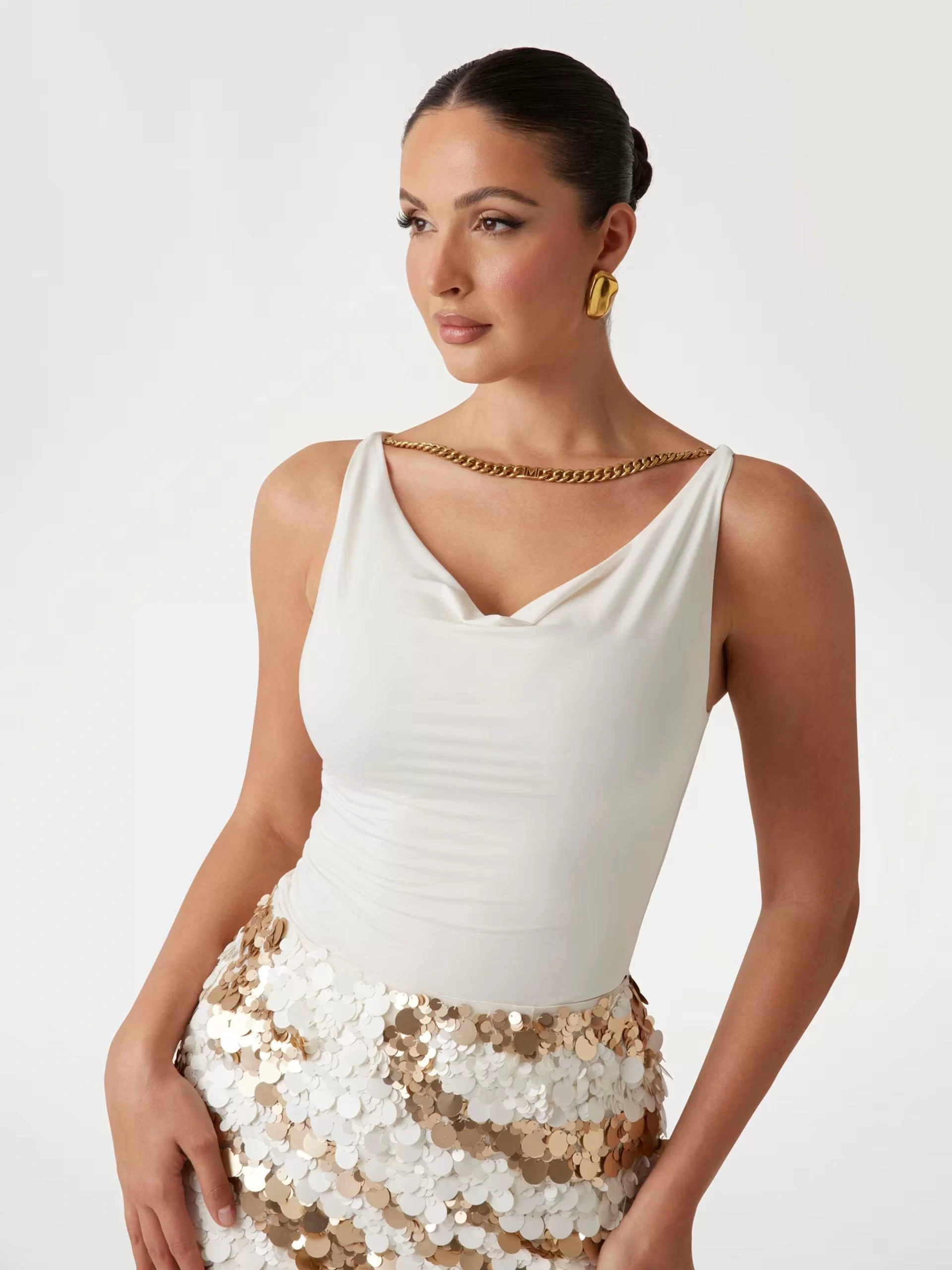 Guess ALVA CHAIN SL TOP Kadın Krem Bluz 5GGP076259A-G053
