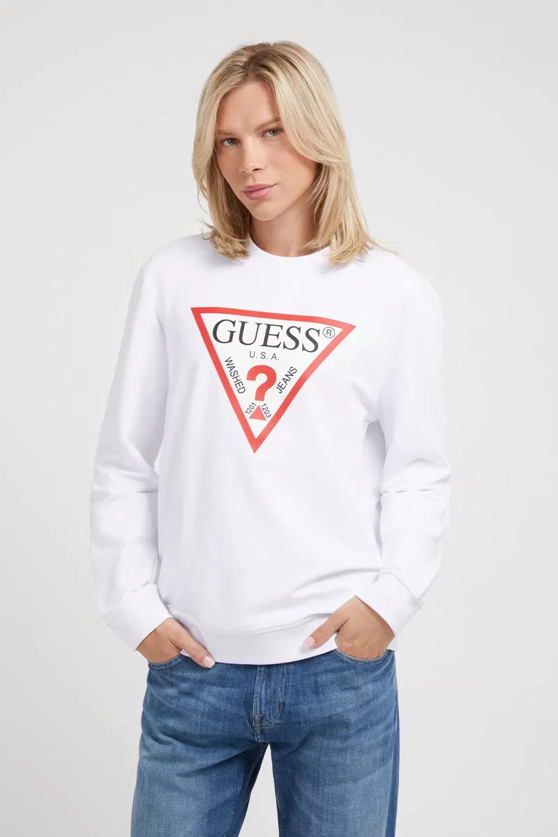Guess AUDLEY CN FLEECE Erkek Beyaz Sweatshirt M2YQ37K6ZS1-G011