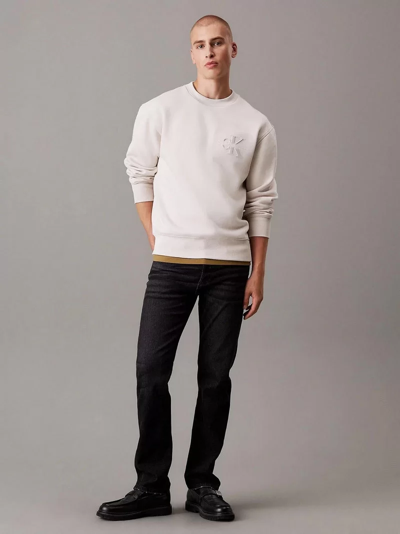 CK Jeans BRISTLE MONOLOGO CREW NECK Erkek Ekru Sweatshirt J30J327105-PDH
