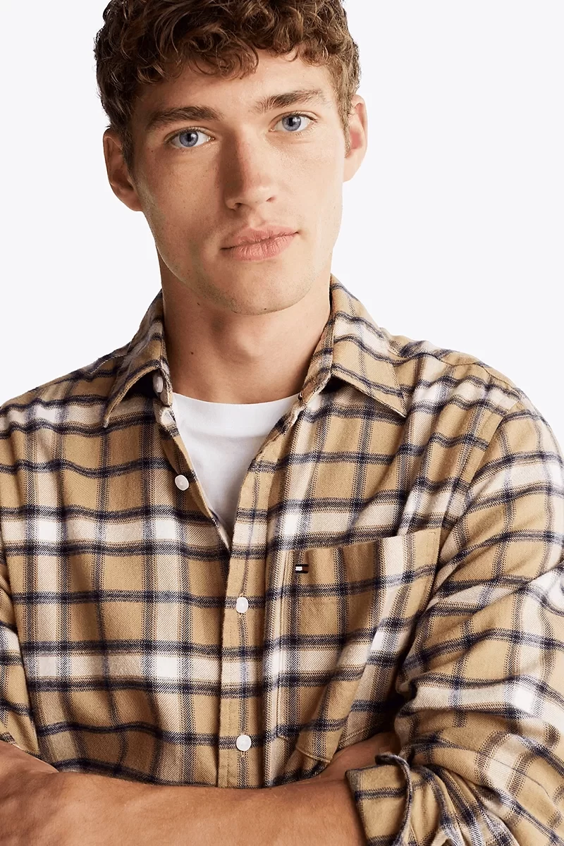 Tommy Hilfiger BRUSHED SHADOW CHECK RF SHIRT Erkek HAKİ Gömlek MW0MW368420OV