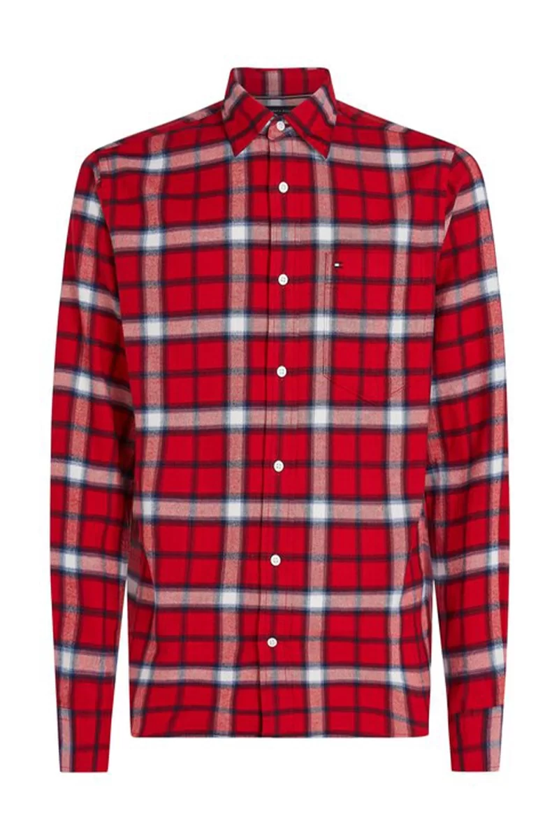 Tommy Hilfiger BRUSHED SHADOW CHECK RF SHIRT Erkek KIRMIZI Gömlek MW0MW368420QK