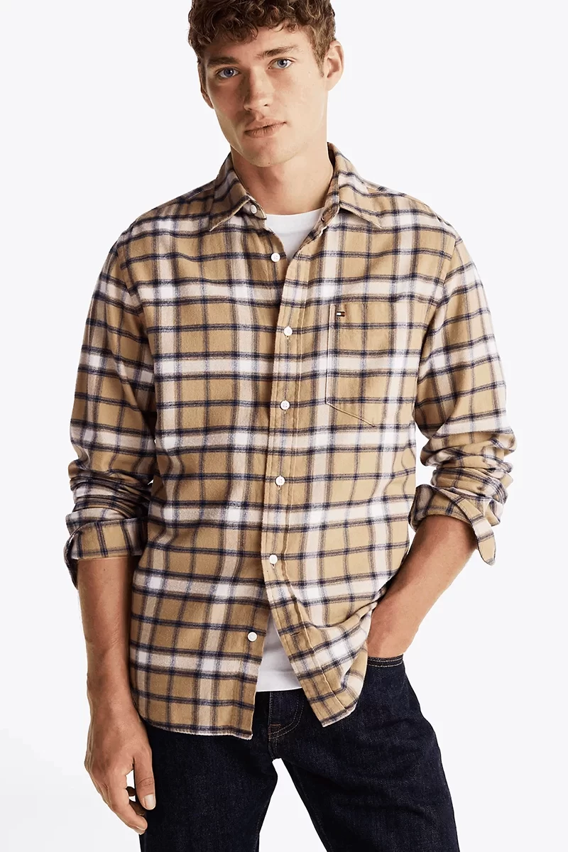 Tommy Hilfiger BRUSHED SHADOW CHECK RF SHIRT Erkek HAKİ Gömlek MW0MW368420OV