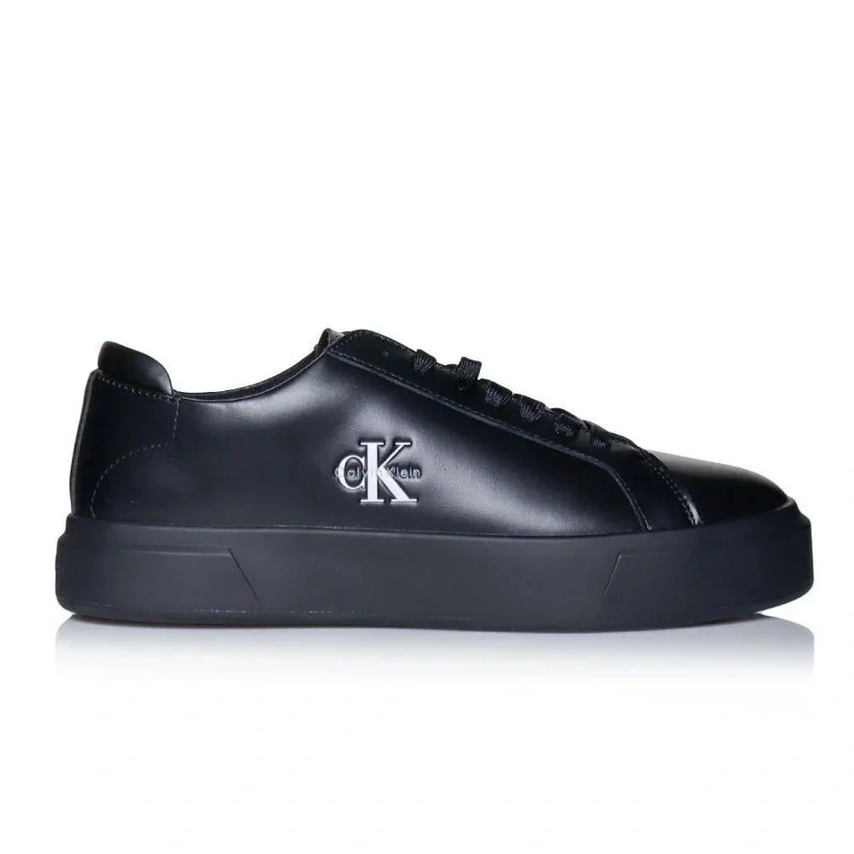 Calvin Klein Basketbol Stili Düz Tabanlı Bağcıklı Deri Monogramlı Erkek Siyah Sneaker YM0YM01460-0GJ