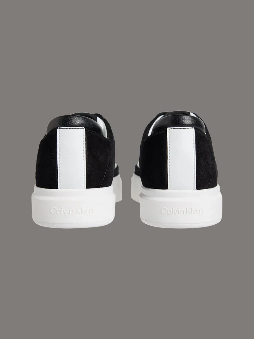 Calvin Klein Basketbol Stili Düz Tabanlı Bağcıklı Deri-Süet Erkek Siyah Sneaker YM0YM01354-0GM