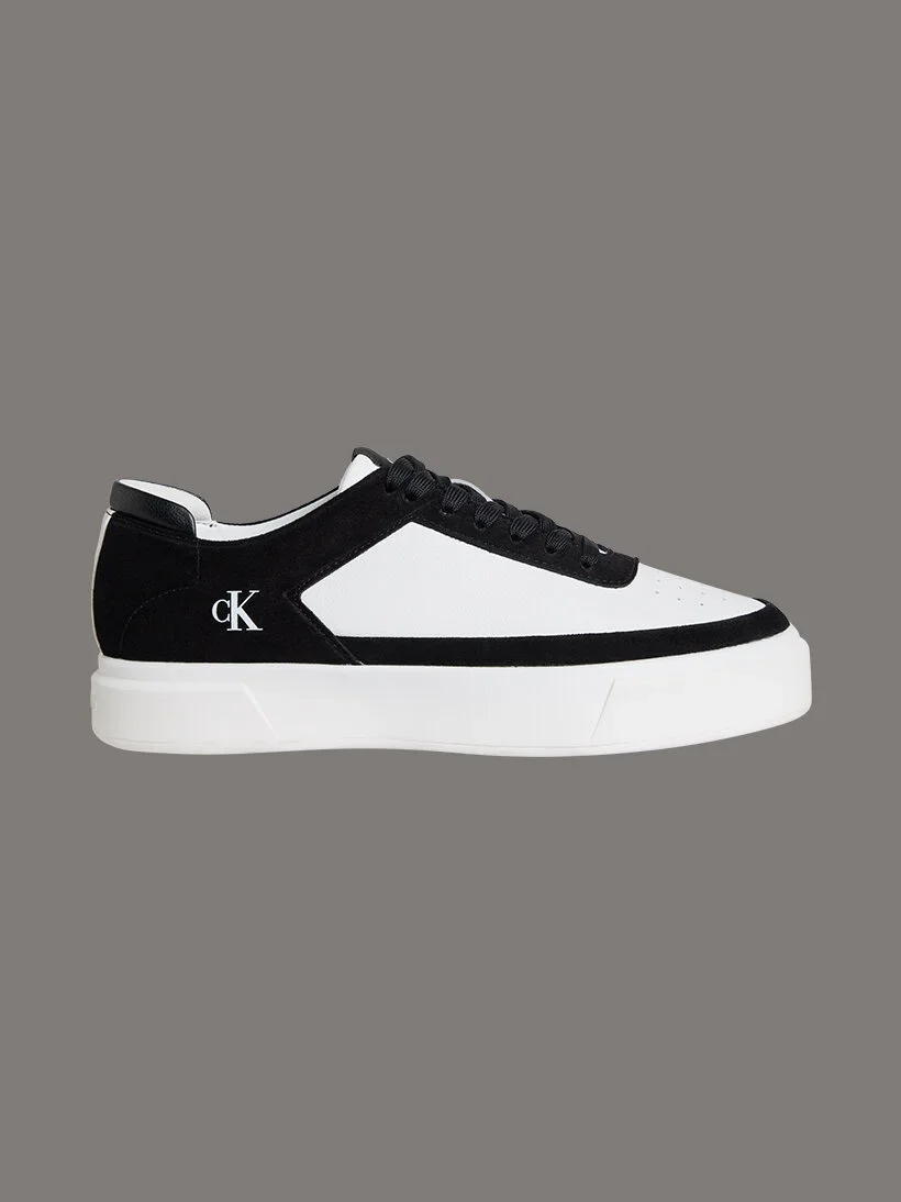 Calvin Klein Basketbol Stili Düz Tabanlı Bağcıklı Deri-Süet Erkek Siyah Sneaker YM0YM01354-0GM