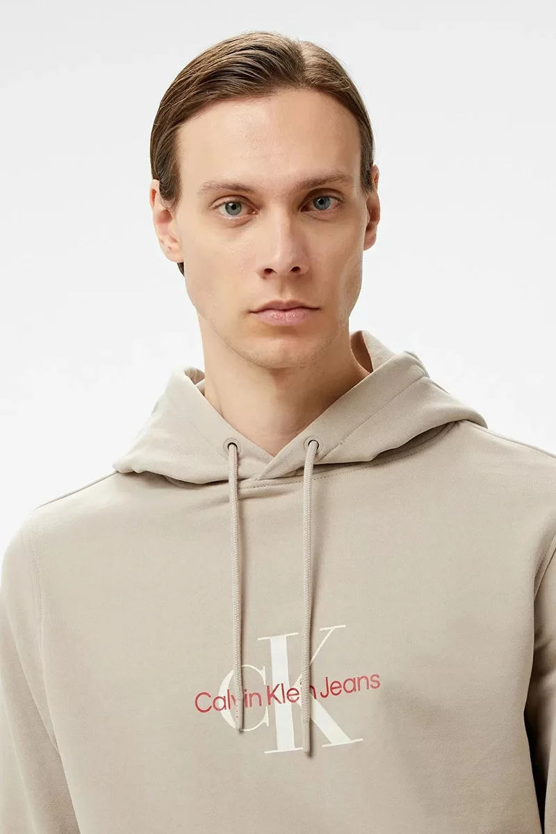 CK Jeans DISTRESSED MONOLOGO HOODIE Erkek Gri Sweatshirt J30J326875-PCF