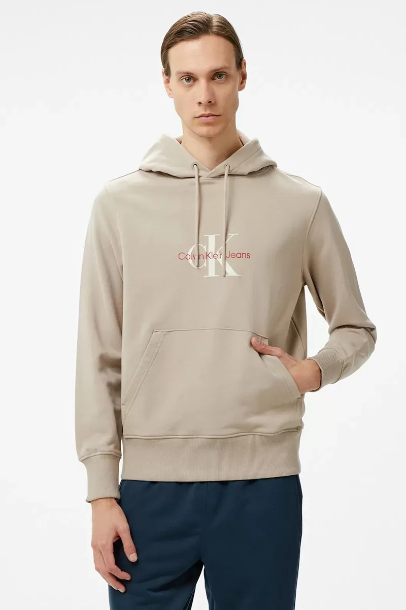 CK Jeans DISTRESSED MONOLOGO HOODIE Erkek Gri Sweatshirt J30J326875-PCF