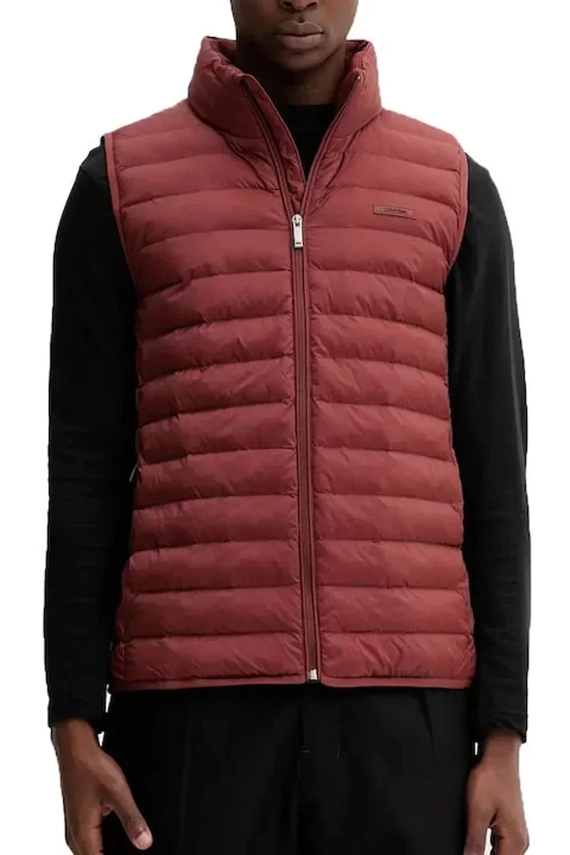 Calvin Klein Erkek Kolsuz Hafif Naylon Şişme Kahverengi Yelek LV04LC509G-VFK