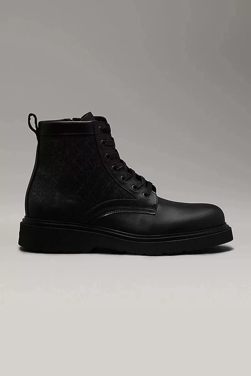Calvin Klein LACE UP BOOT W/ ZIP MONO Erkek Siyah Bot HM0HM01580-0GR