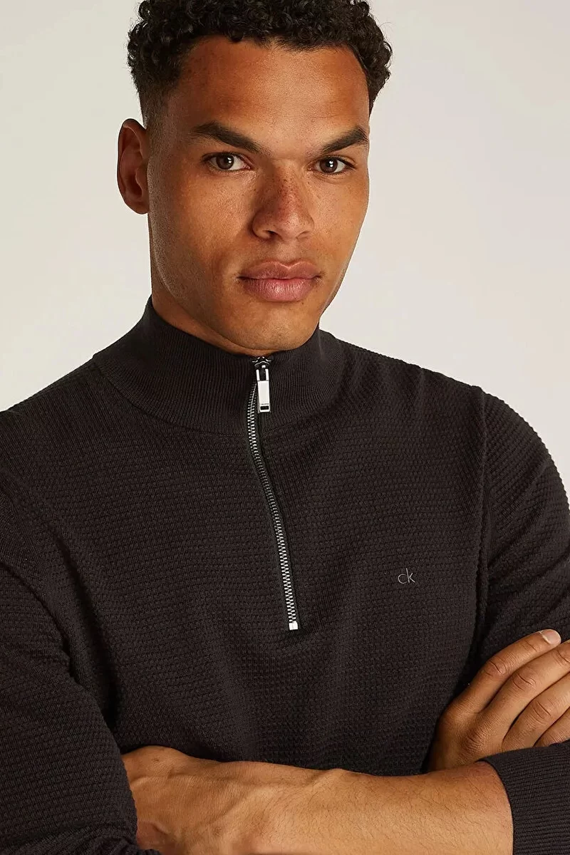 Calvin Klein WAFFLE TEXTURE Q-ZIP Erkek  Kazak K10K114120-BEH