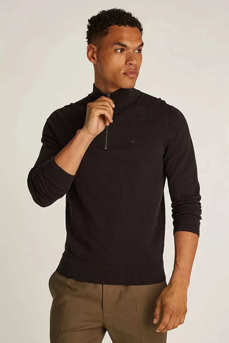 Calvin Klein WAFFLE TEXTURE Q-ZIP Erkek  Kazak K10K114120-BEH