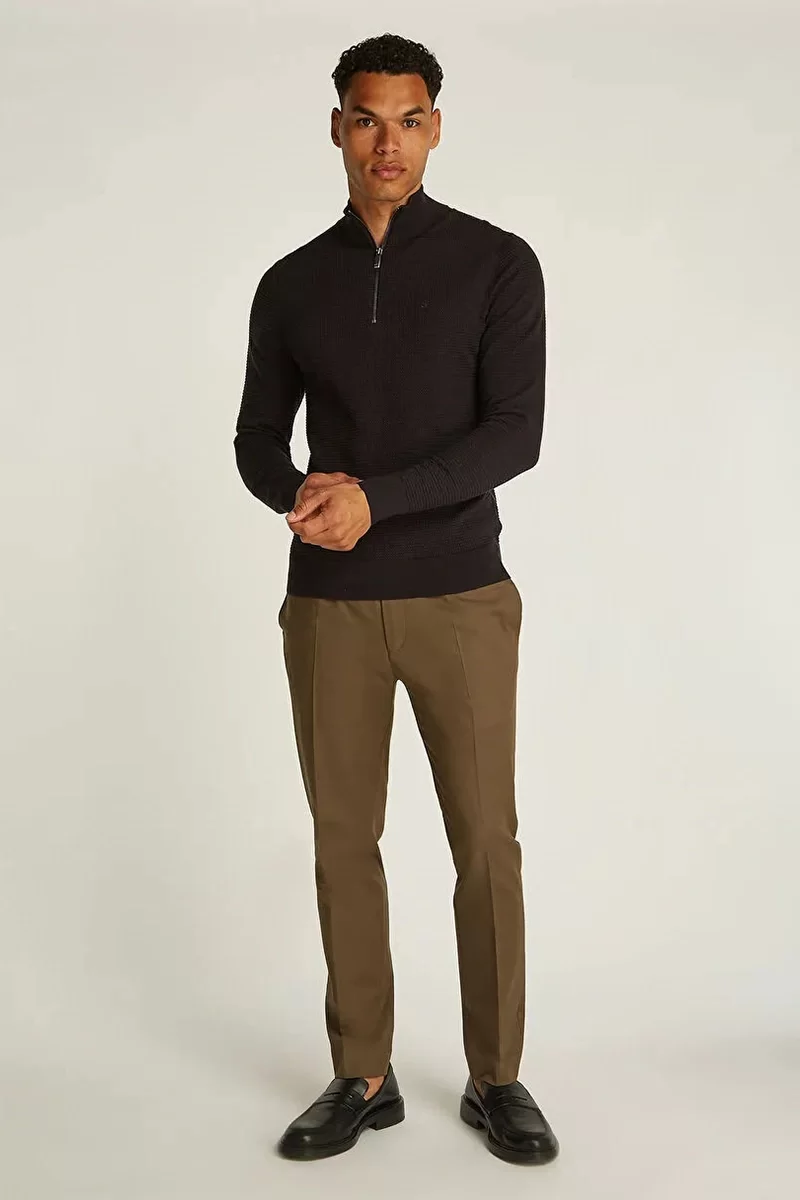Calvin Klein WAFFLE TEXTURE Q-ZIP Erkek  Kazak K10K114120-BEH