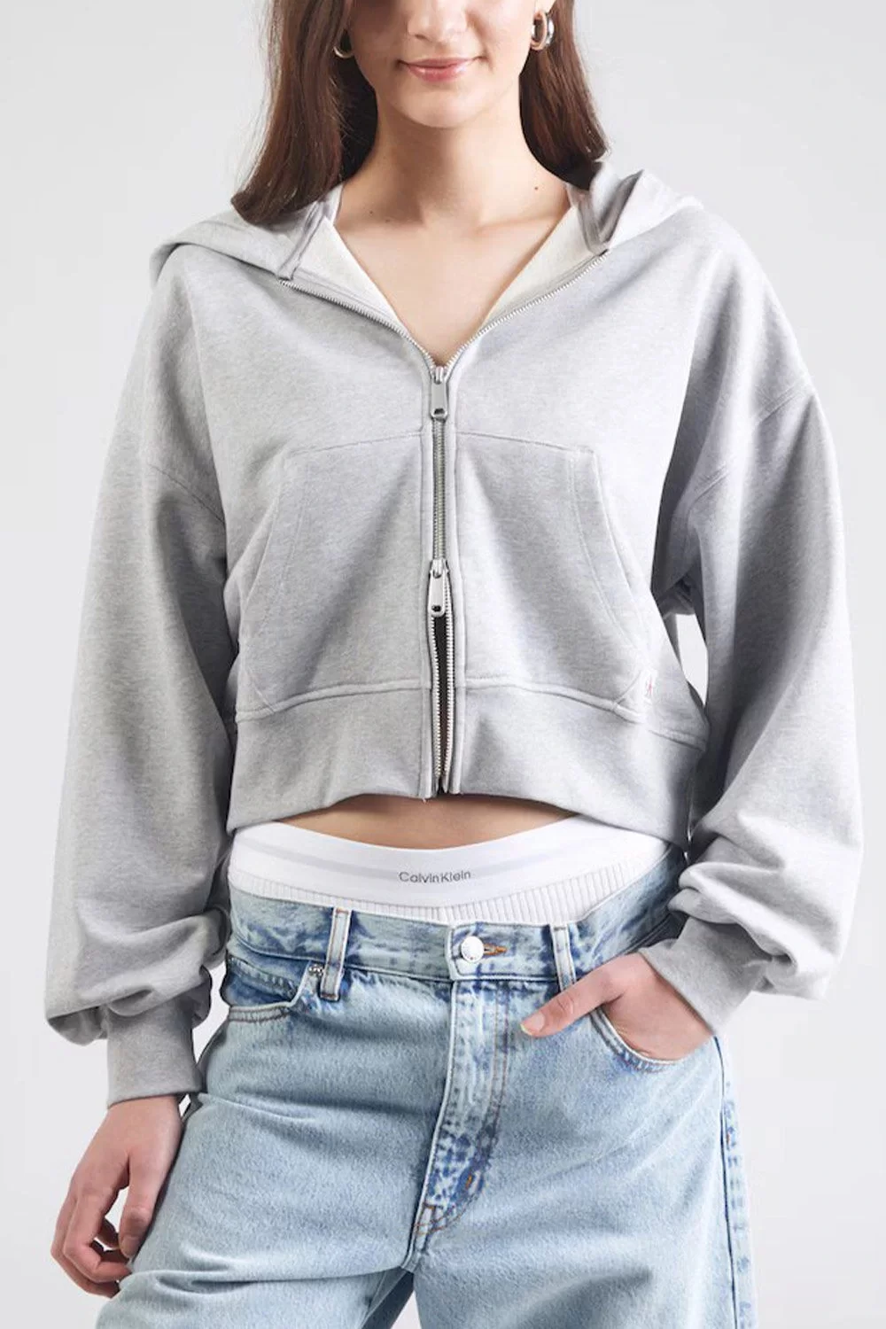 Calvin Klein Jeans A- FRENCH TERRY BADGE LOGO FZ HO Kadın Gri Sweatshirt LV047C216G-P79