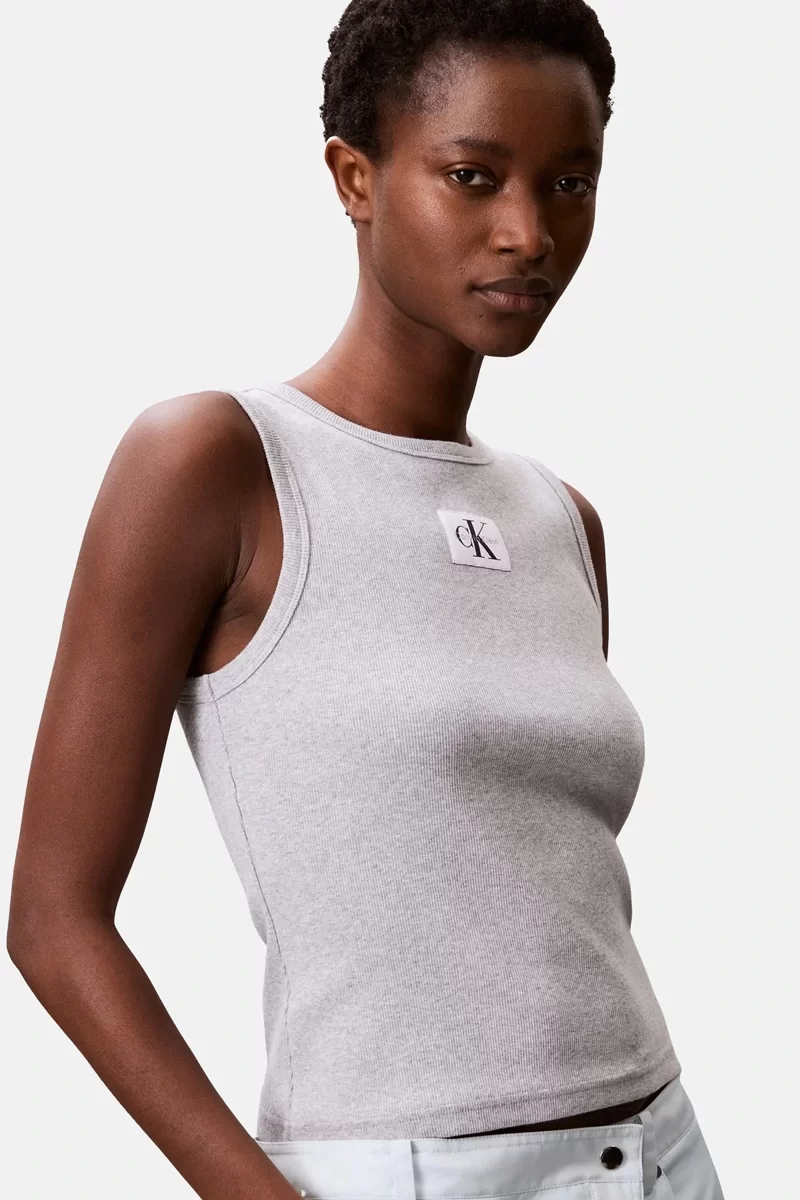 Calvin Klein Jeans A - WOVEN LABEL 2X2 COTTON RIB T Kadın Gri Bluz LV047C201G-P79