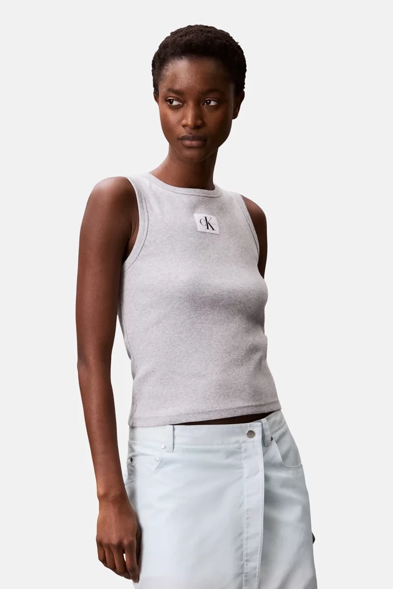 Calvin Klein Jeans A - WOVEN LABEL 2X2 COTTON RIB T Kadın Gri Bluz LV047C201G-P79
