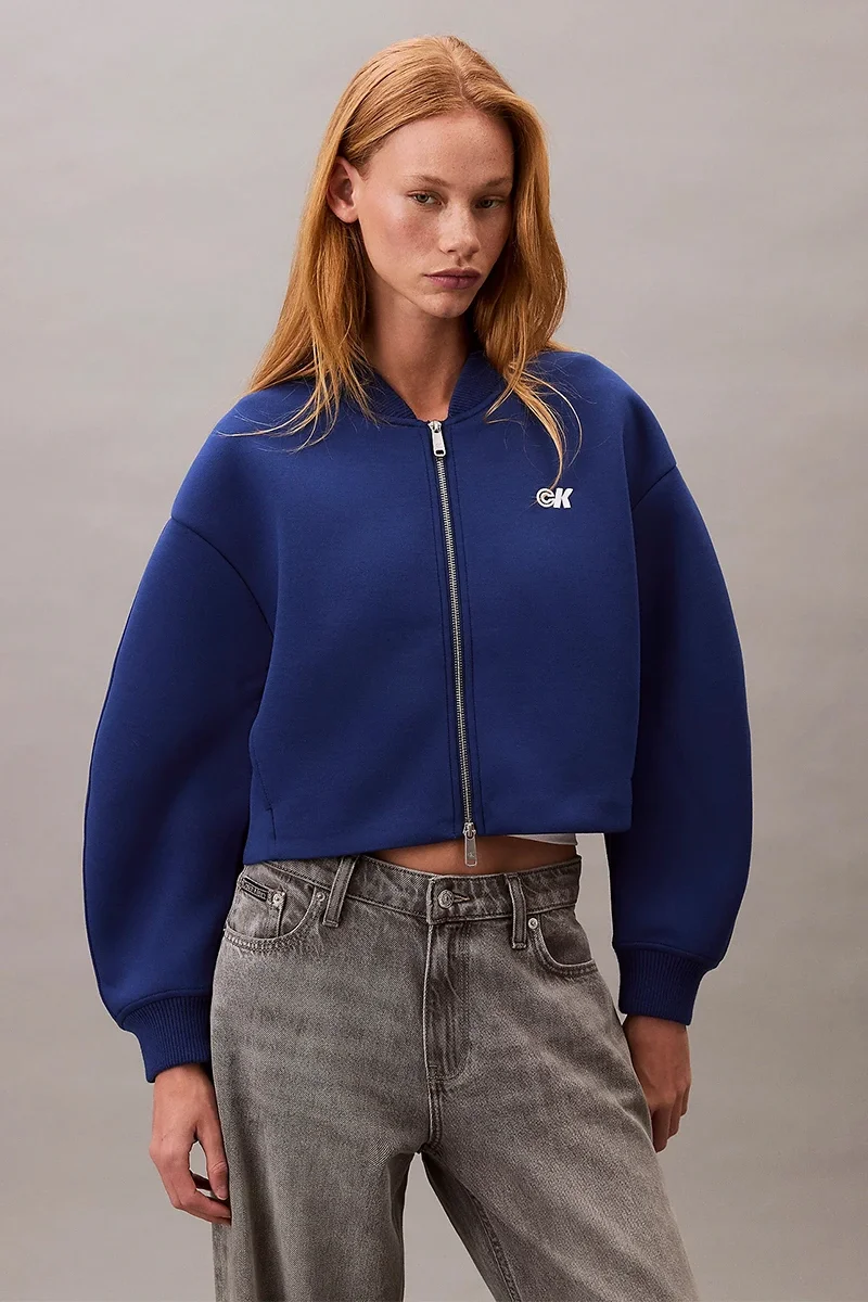 Calvin Klein Jeans Bol Kesim Scuba Kumaş Fermuarlı Bomber Kadın Mavi  Ceket LV047C524G-6A8