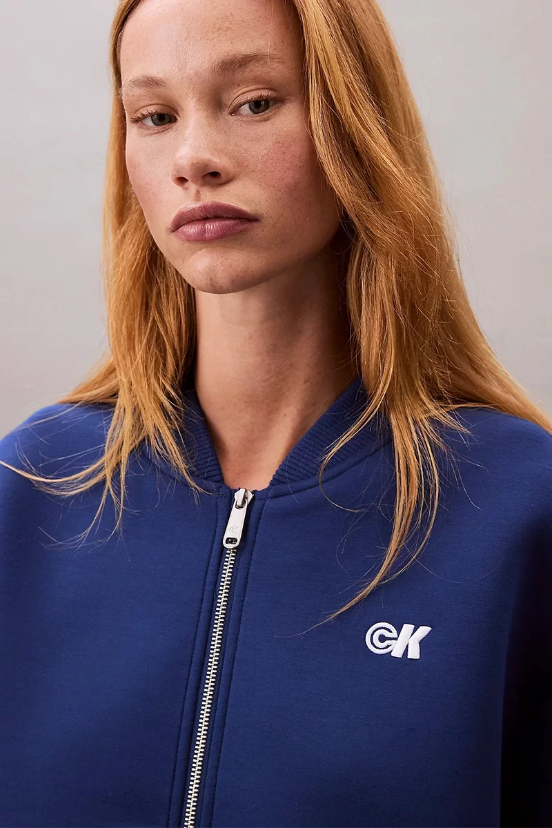 Calvin Klein Jeans Bol Kesim Scuba Kumaş Fermuarlı Bomber Kadın Mavi  Ceket LV047C524G-6A8