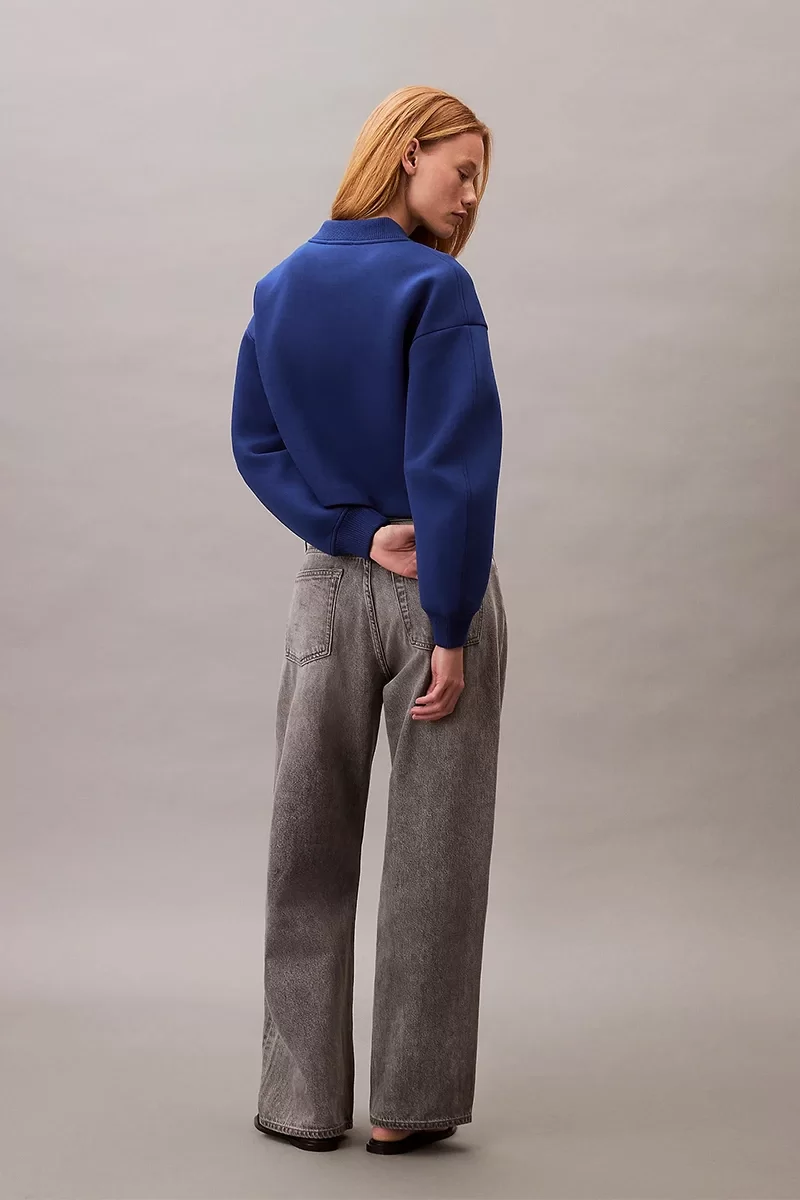 Calvin Klein Jeans Bol Kesim Scuba Kumaş Fermuarlı Bomber Kadın Mavi  Ceket LV047C524G-6A8