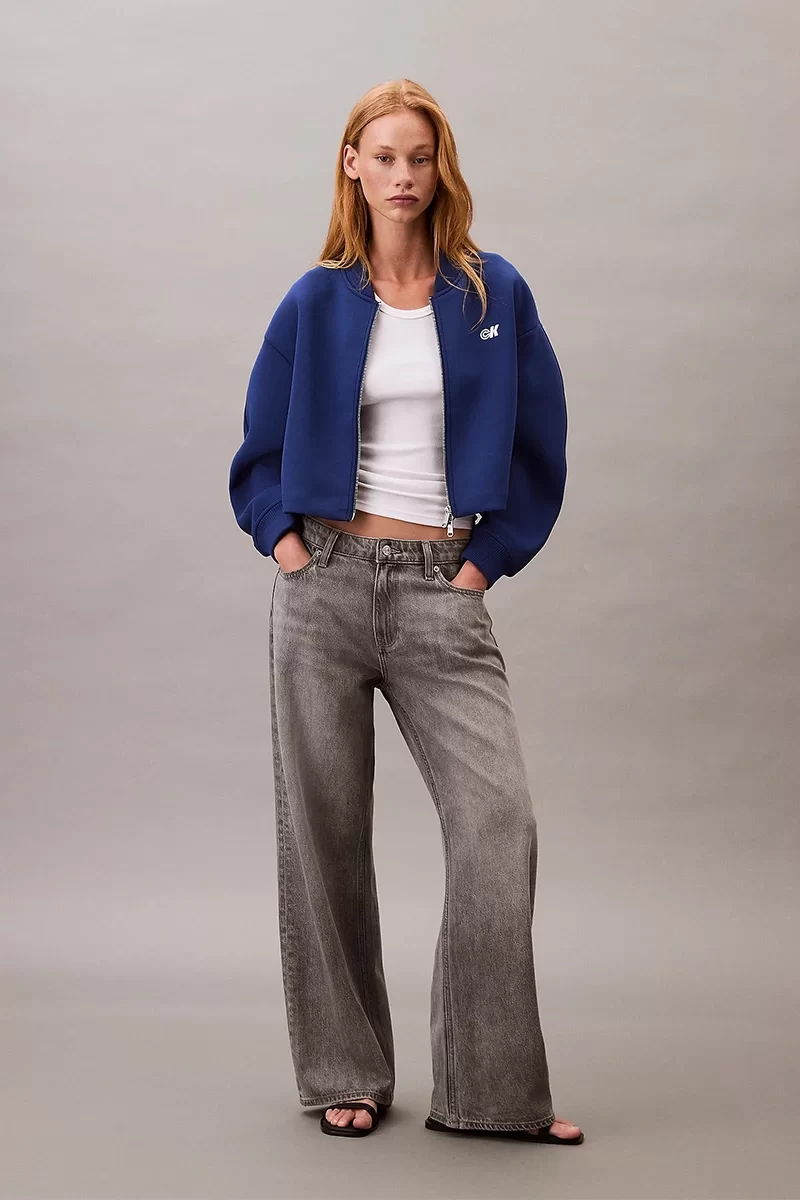 Calvin Klein Jeans Bol Kesim Scuba Kumaş Fermuarlı Bomber Kadın Mavi  Ceket LV047C524G-6A8