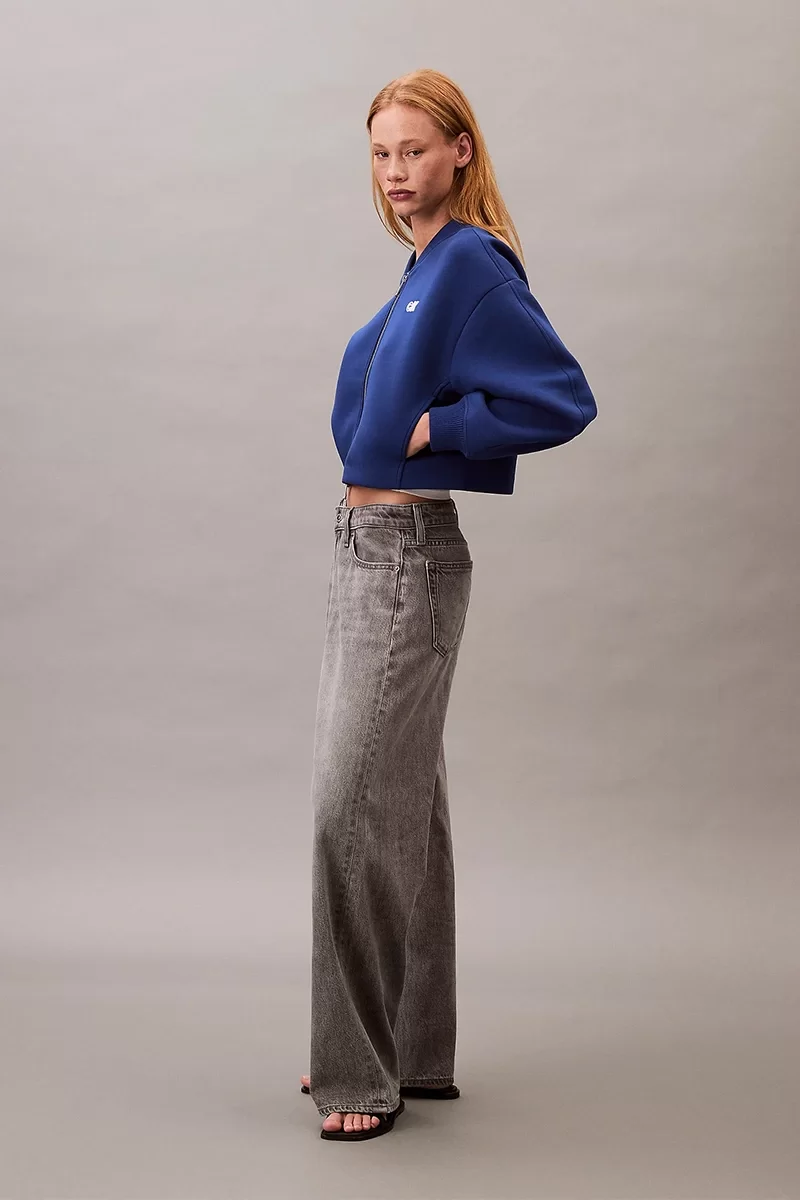 Calvin Klein Jeans Bol Kesim Scuba Kumaş Fermuarlı Bomber Kadın Mavi  Ceket LV047C524G-6A8