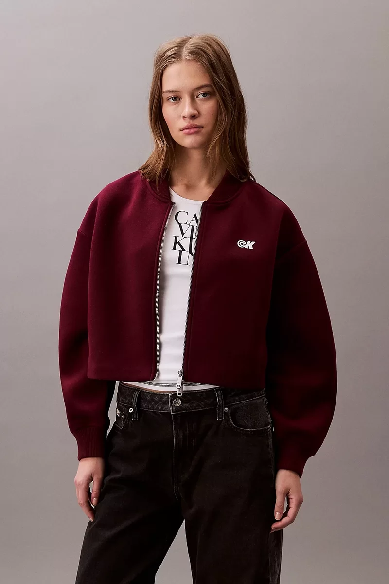 Calvin Klein Jeans Bol Kesim Scuba Kumaş Fermuarlı Bomber Kadın Bordo Ceket LV047C524G-VLP