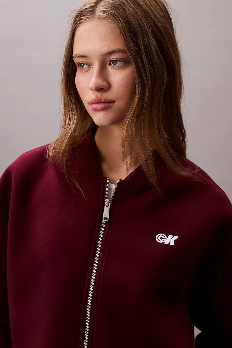 Calvin Klein Jeans Bol Kesim Scuba Kumaş Fermuarlı Bomber Kadın Bordo Ceket LV047C524G-VLP