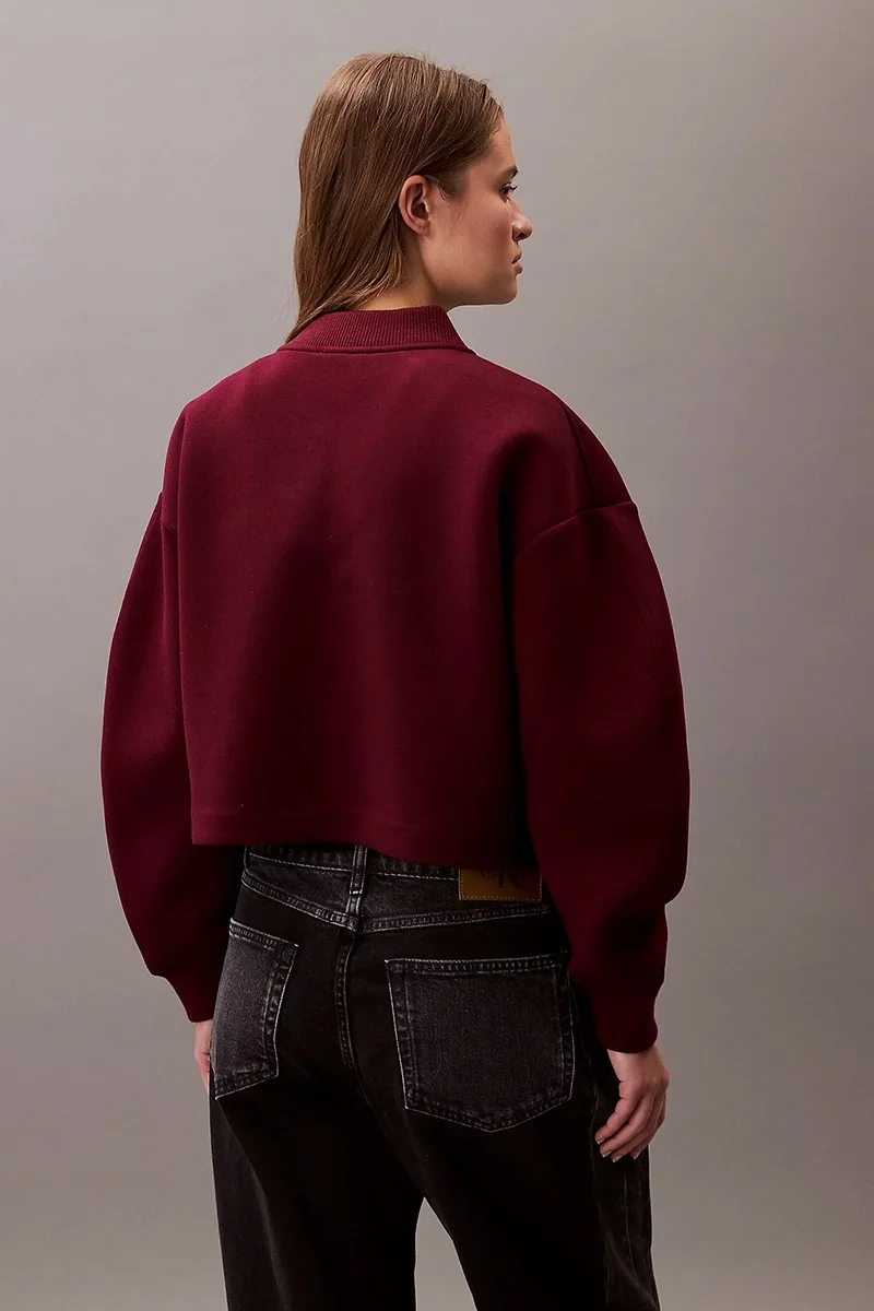 Calvin Klein Jeans Bol Kesim Scuba Kumaş Fermuarlı Bomber Kadın Bordo Ceket LV047C524G-VLP