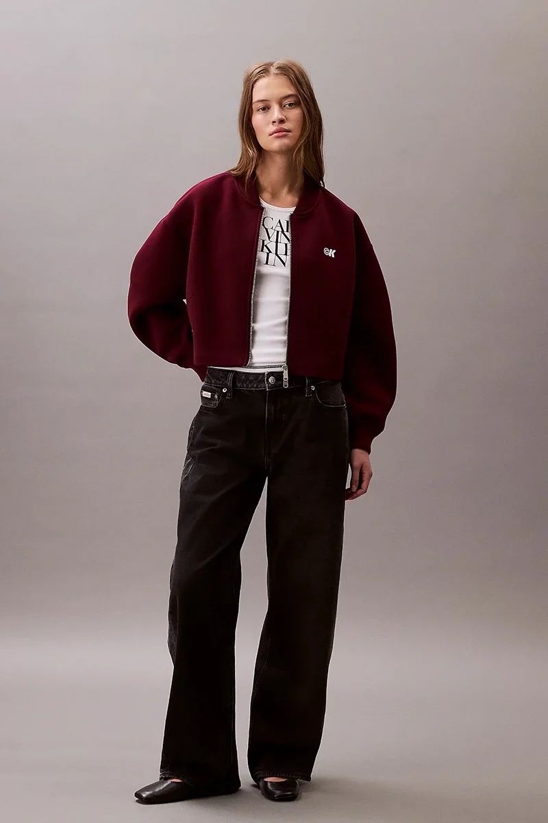 Calvin Klein Jeans Bol Kesim Scuba Kumaş Fermuarlı Bomber Kadın Bordo Ceket LV047C524G-VLP