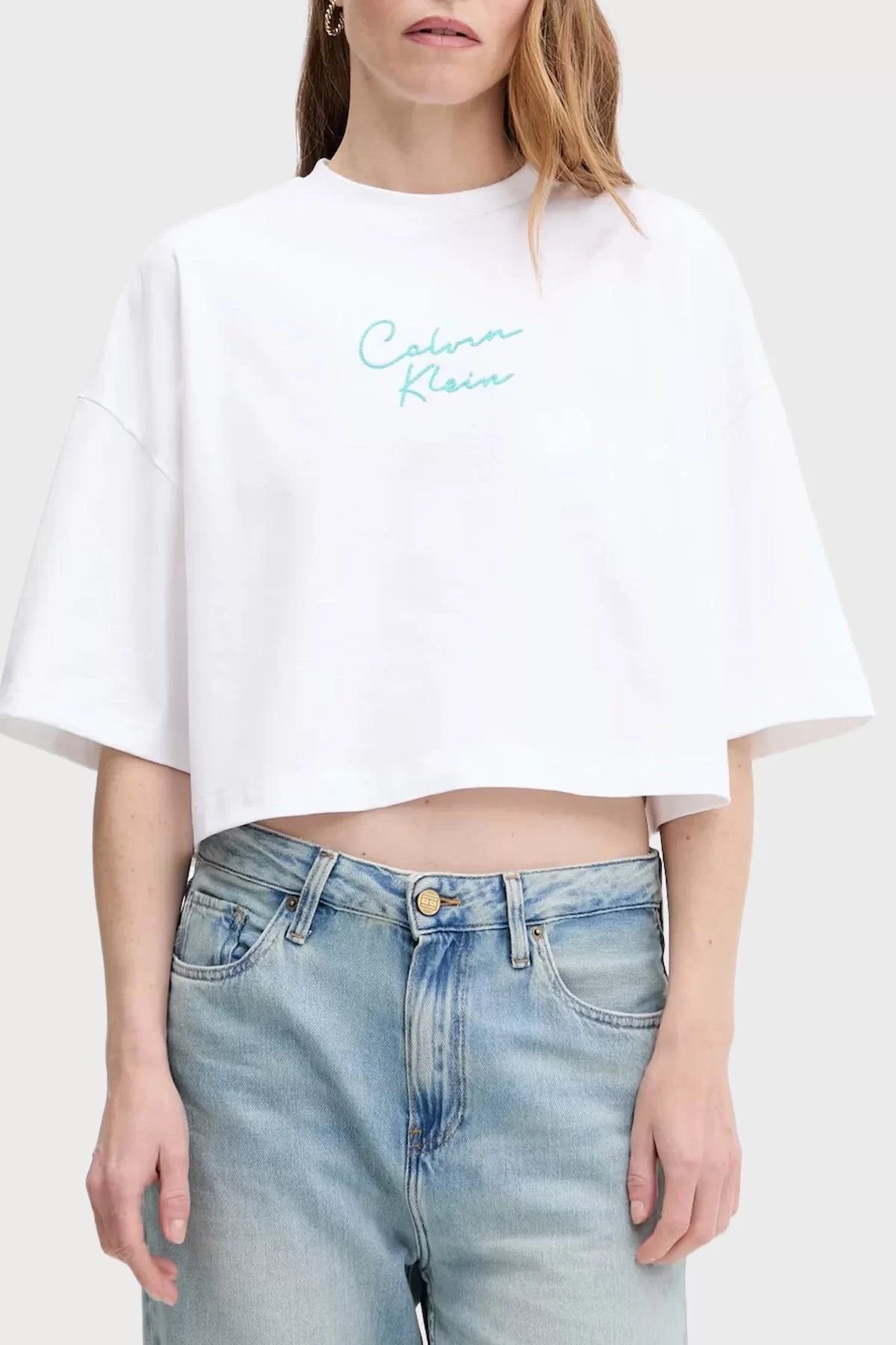 Calvin Klein Jeans D1 Collection Kadın Beyaz Crop T-shirt  LV047C202G-YAA