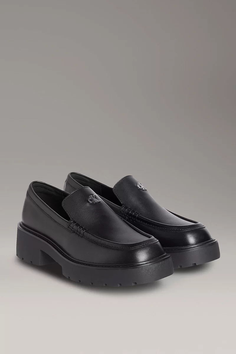 Calvin Klein Jeans Deri Kalın Tabanlı Combat Kadın  Siyah Loafer YW0YW01862-BEH