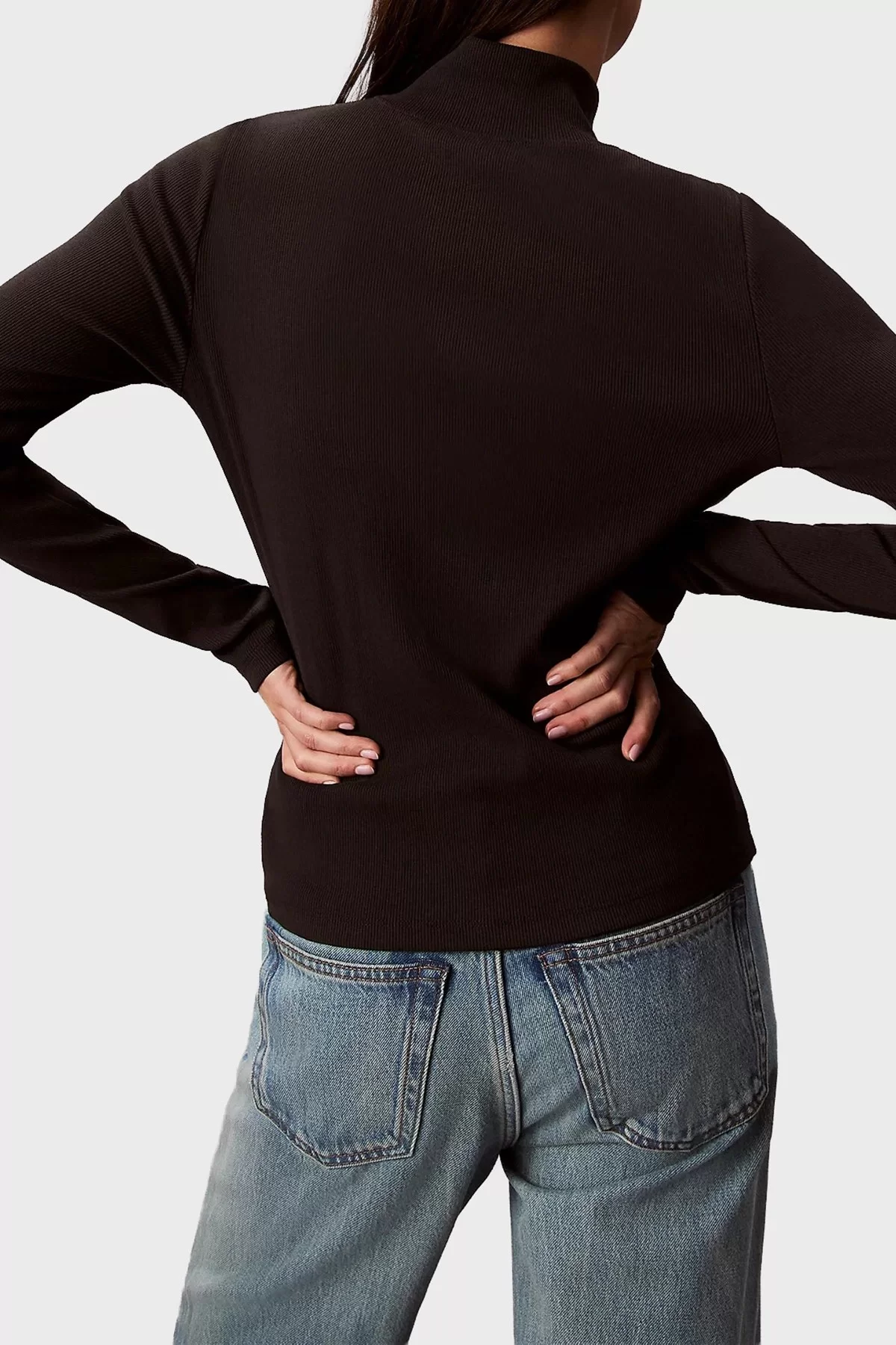Calvin Klein Jeans Dokuma Etiketli Uzun Kollu Boğazlı Kadın Siyah Kazak  LV047D203G-UB1