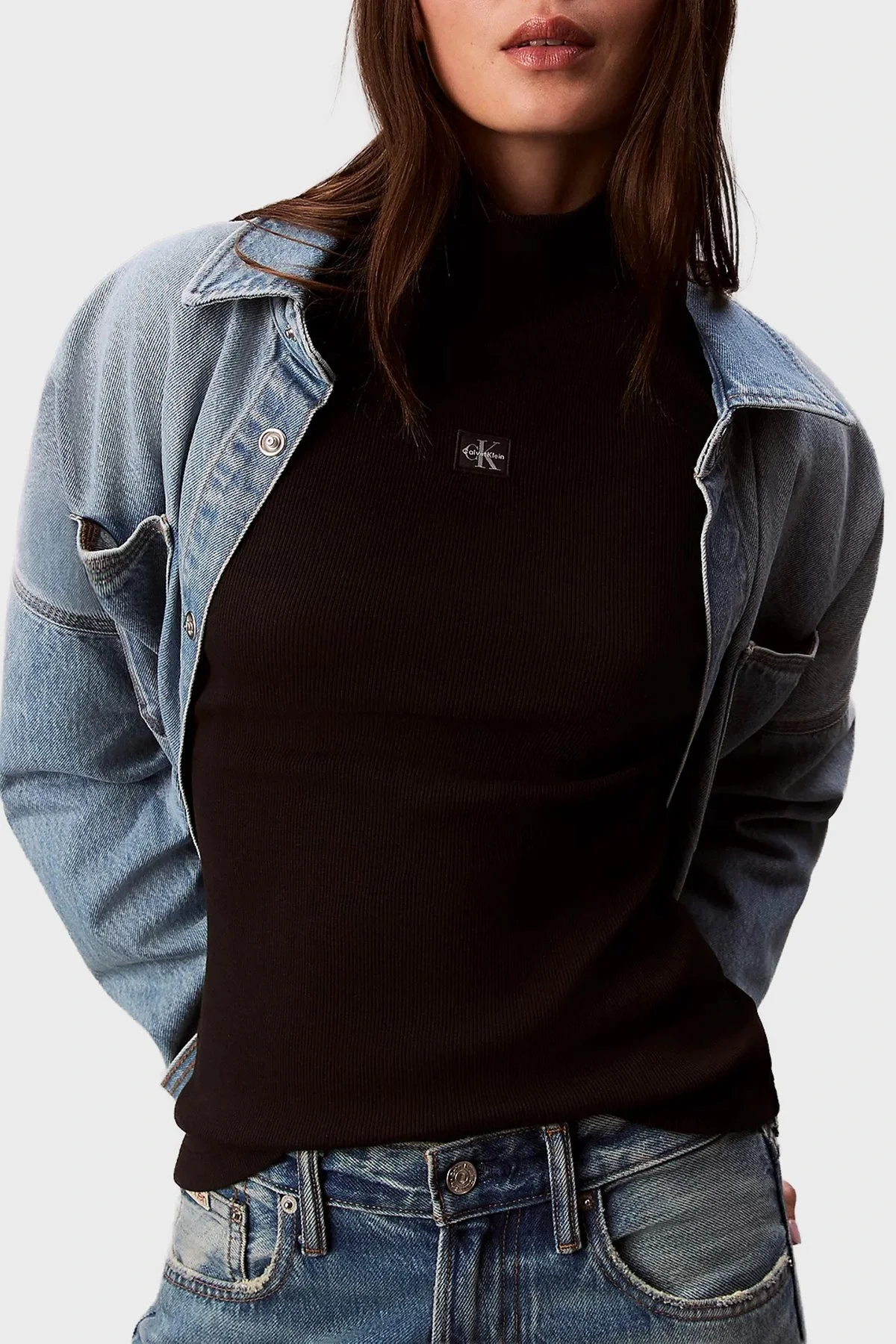 Calvin Klein Jeans Dokuma Etiketli Uzun Kollu Boğazlı Kadın Siyah Kazak  LV047D203G-UB1