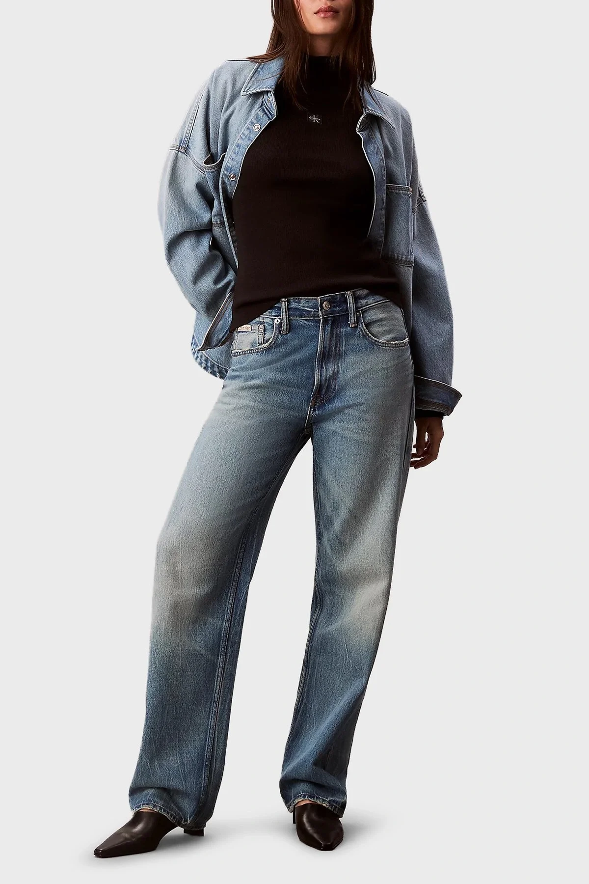 Calvin Klein Jeans Dokuma Etiketli Uzun Kollu Boğazlı Kadın Siyah Kazak  LV047D203G-UB1