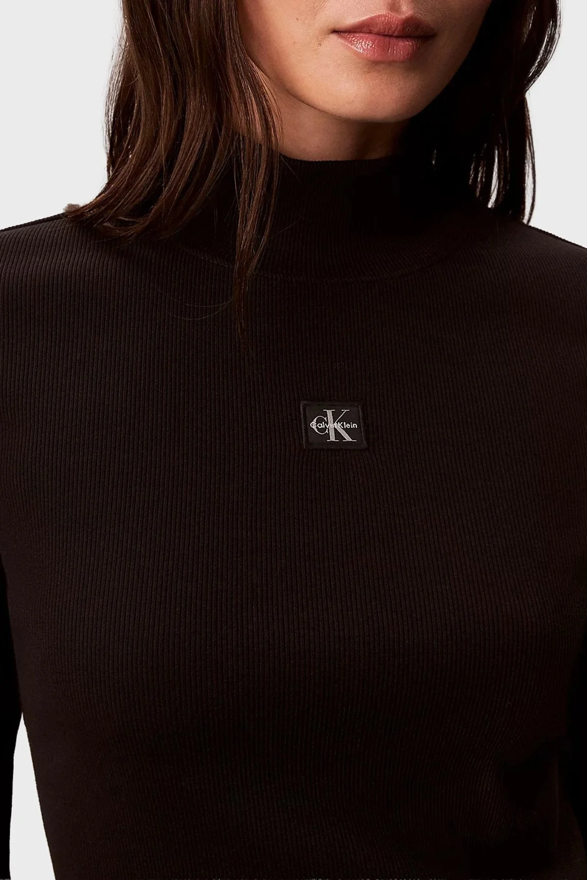 Calvin Klein Jeans Dokuma Etiketli Uzun Kollu Boğazlı Kadın Siyah Kazak  LV047D203G-UB1