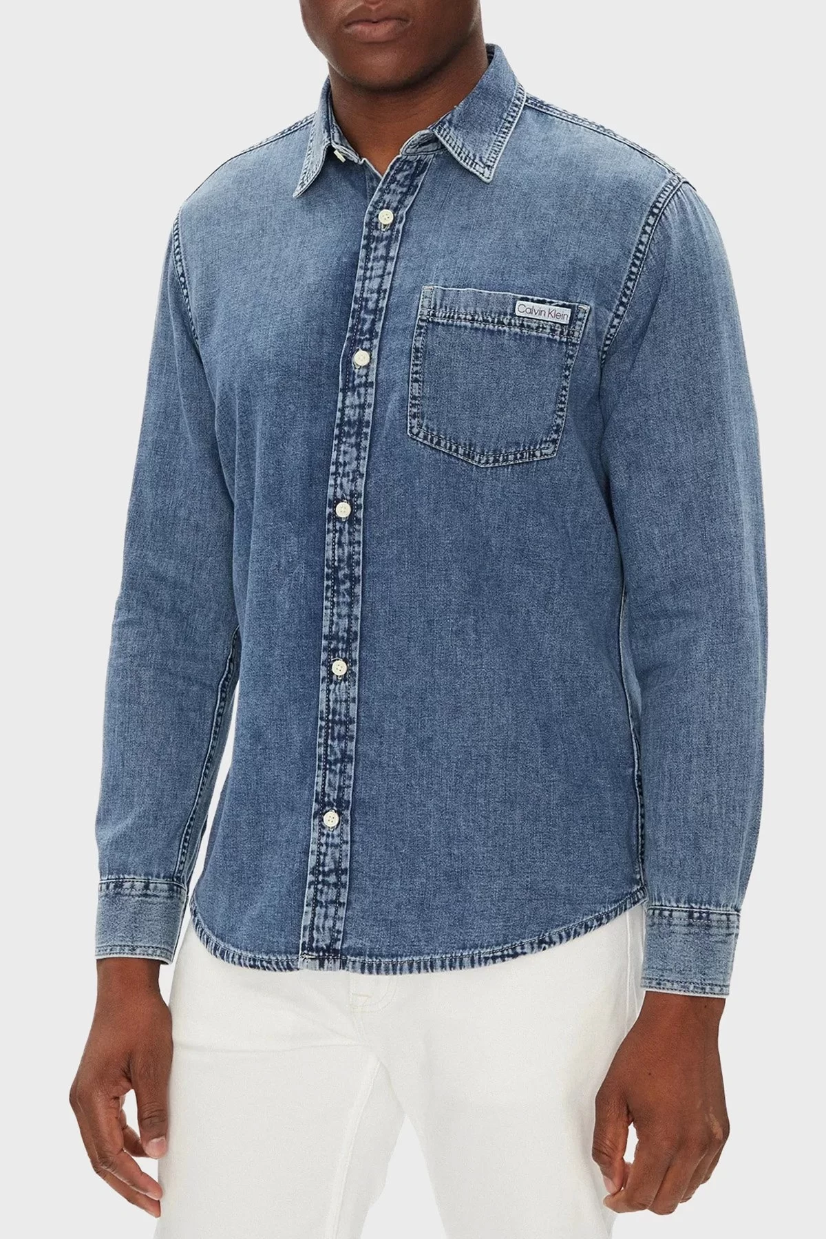 Calvin Klein Jeans Erkek Günlük Klasik Mavi Gömlek LV040EM774-WHZ