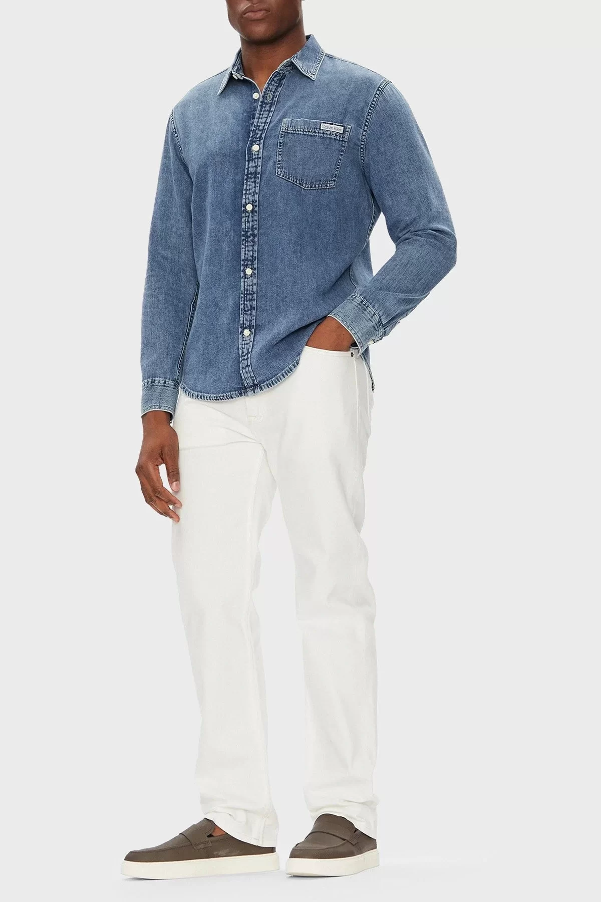 Calvin Klein Jeans Erkek Günlük Klasik Mavi Gömlek LV040EM774-WHZ