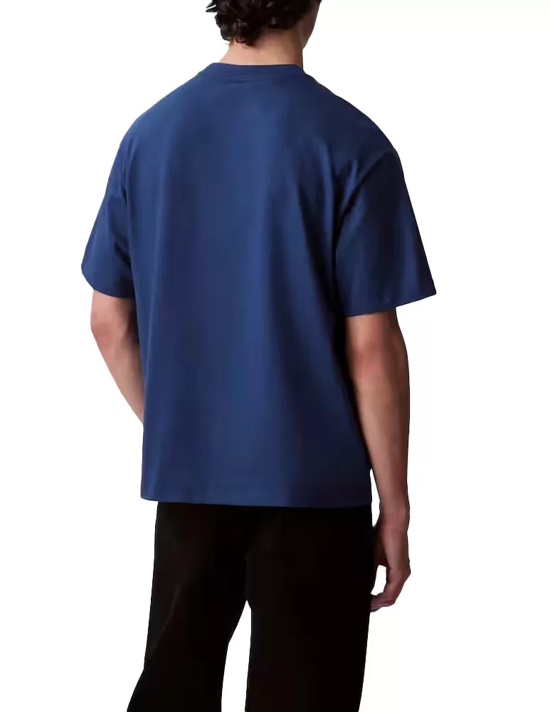 Calvin Klein Jeans Erkek Önü Kısa Arkası Uzun Nakışlı Mavi T-shirt LV04RB295G-C3I