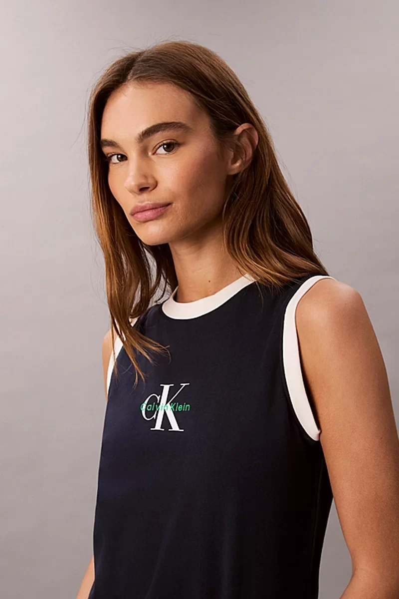 Calvin Klein Jeans Kadın CK Logolu Kolsuz Mavi T-shirt LV047C852G-CEF