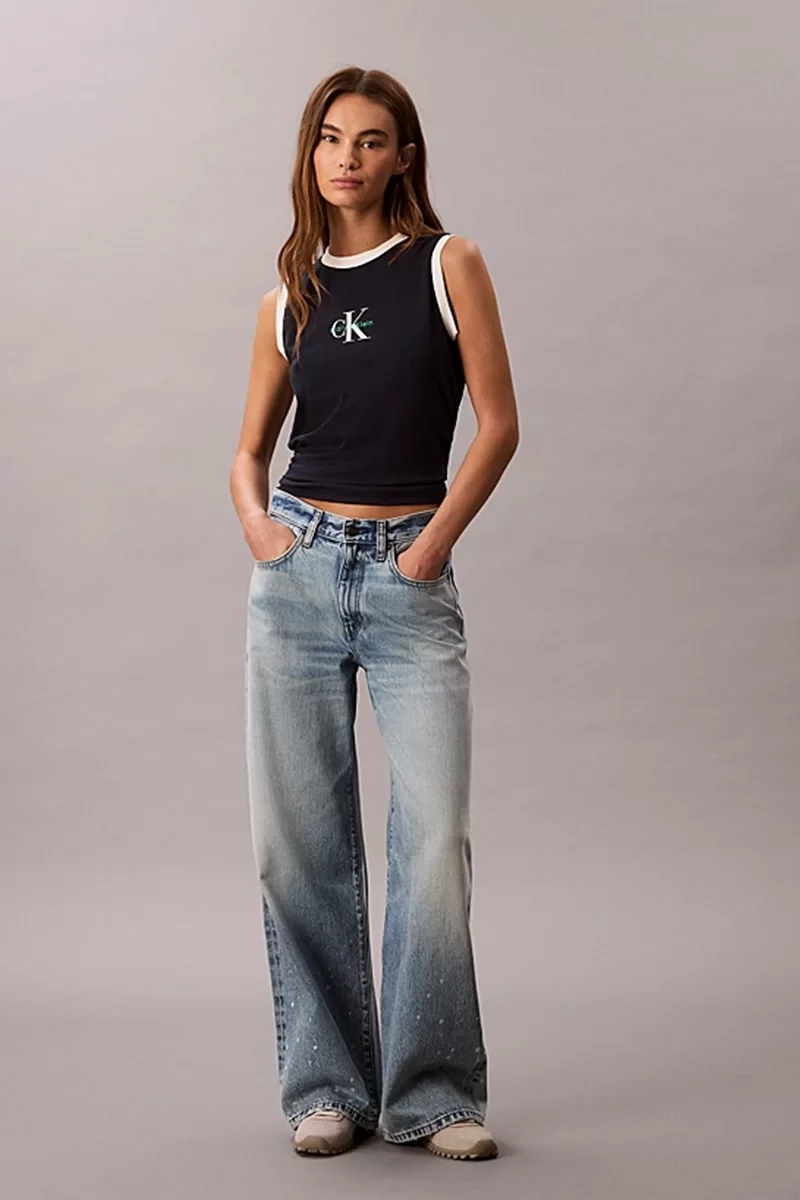 Calvin Klein Jeans Kadın CK Logolu Kolsuz Mavi T-shirt LV047C852G-CEF