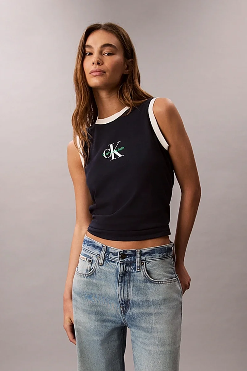 Calvin Klein Jeans Kadın CK Logolu Kolsuz Mavi T-shirt LV047C852G-CEF