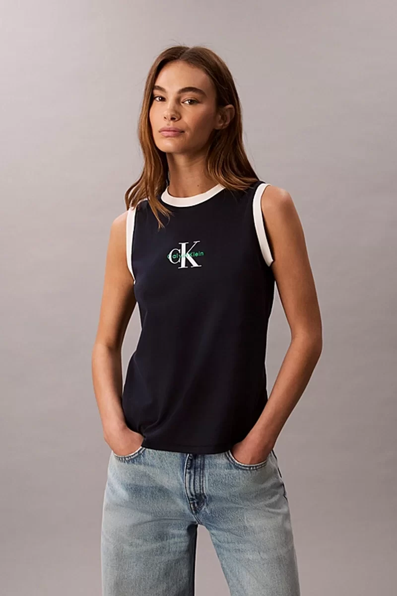Calvin Klein Jeans Kadın CK Logolu Kolsuz Mavi T-shirt LV047C852G-CEF