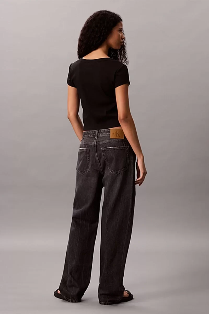 Calvin Klein Jeans Kadın Etiketli Fitilli Kısa Siyah T-shirt LV047C200G-UB1