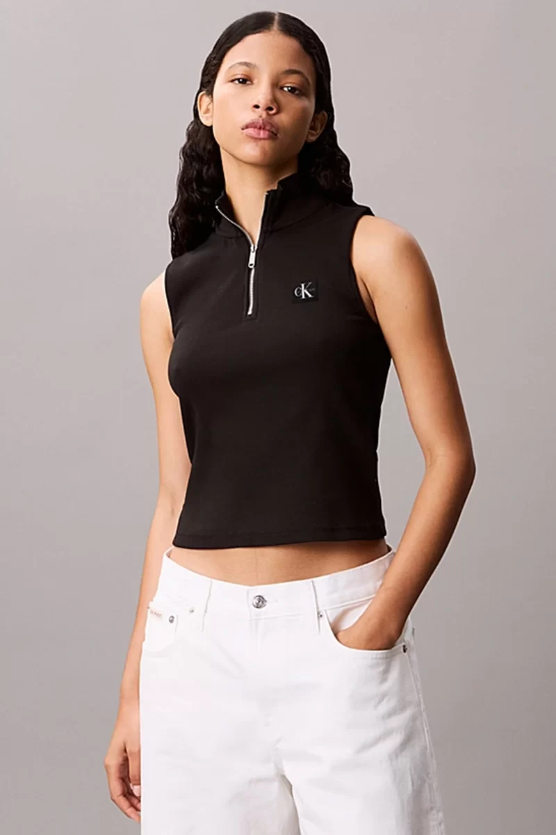 Calvin Klein Jeans Kadın Etiketli Kolsuz Yarım Fermuarlı Siyah Bluz LV047C909G-UB1