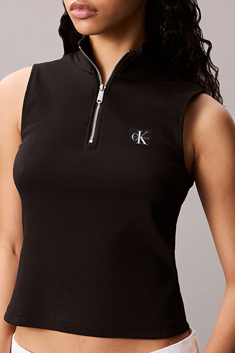 Calvin Klein Jeans Kadın Etiketli Kolsuz Yarım Fermuarlı Siyah Bluz LV047C909G-UB1