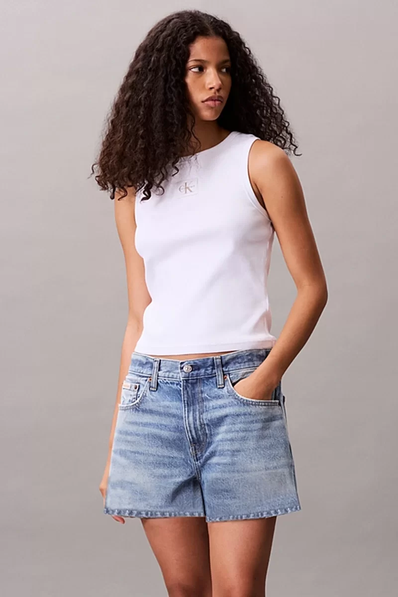 Calvin Klein Jeans Kadın Etiketli Pamuklu Fitilli Beyaz Bluz LV047C201G-YAA